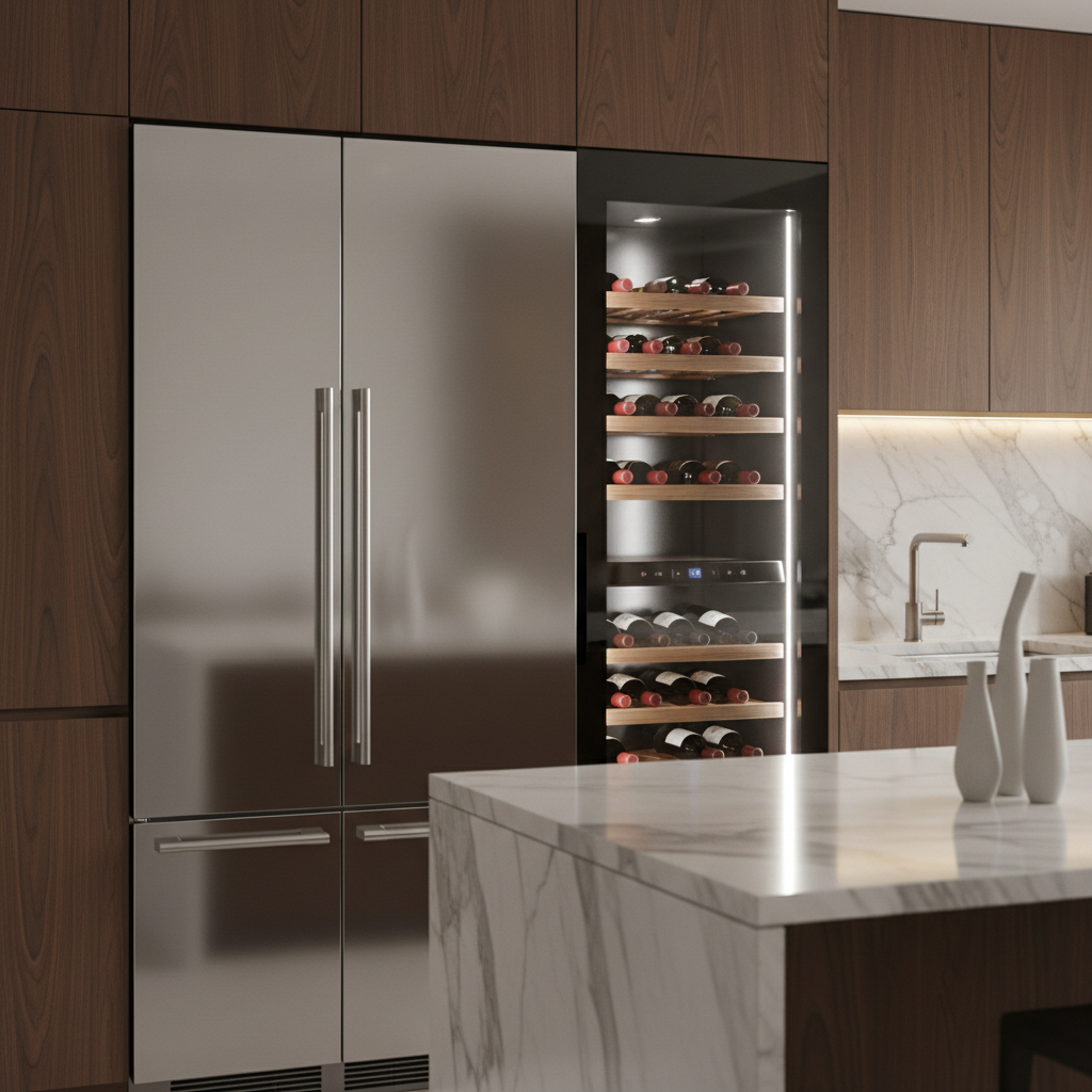 Modern built-in Miele-style kitchen appliances